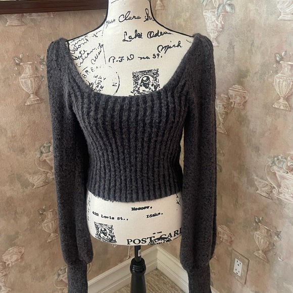 FREE PEOPLE KATIE LONG SLEEVE SWEATER SMALL CHARCOAL - Picture 6 of 8